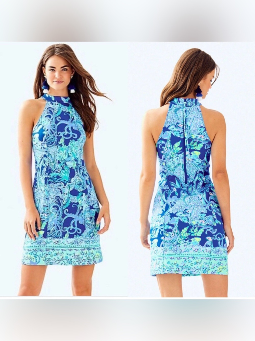 LILLY PULITZER Krista Shift Dress Blue Current Sea Sirens Engineered Dress Sz 0